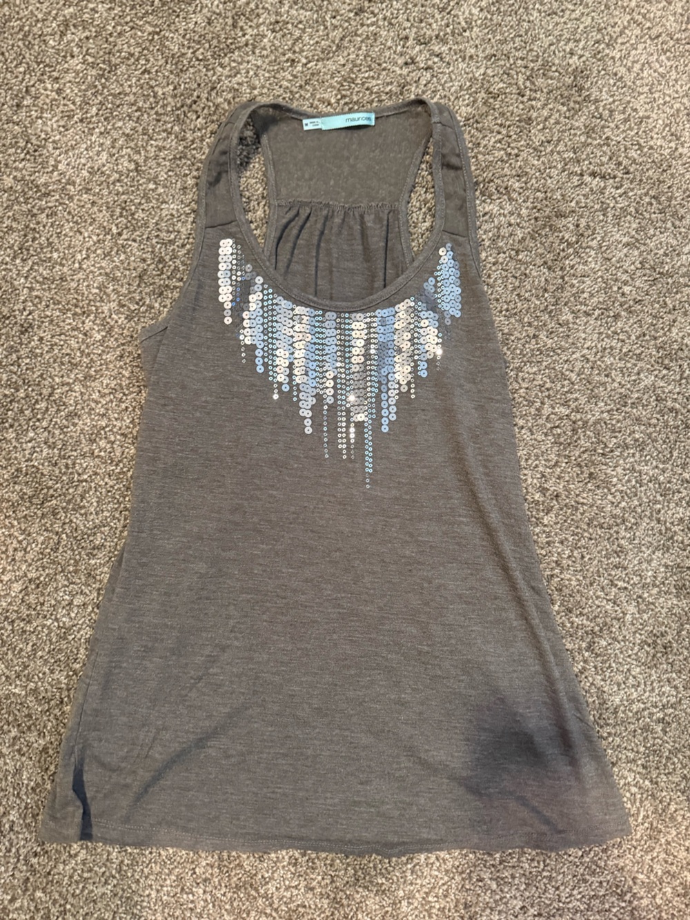 Maurices Gray Tank Top with Blue and Silver Sequin Accent
